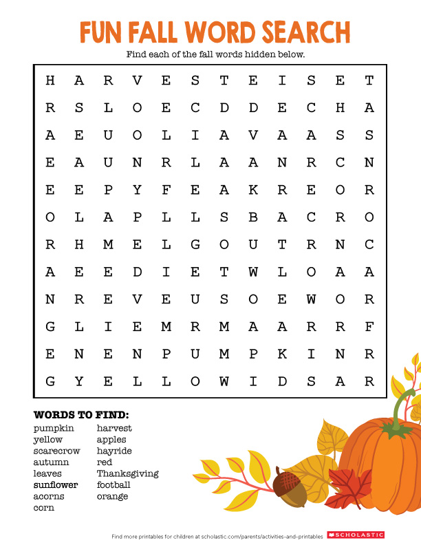 Printable Word Search For Kids Activity Shelter Autumn Word Search Printable Word Search 